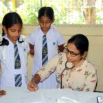Children from the Mahaberiyatenna Tamil school in Digana receiving free health checks compliments of SriLankan Cares, the corporate social responsibility arm of SriLankan Airlines