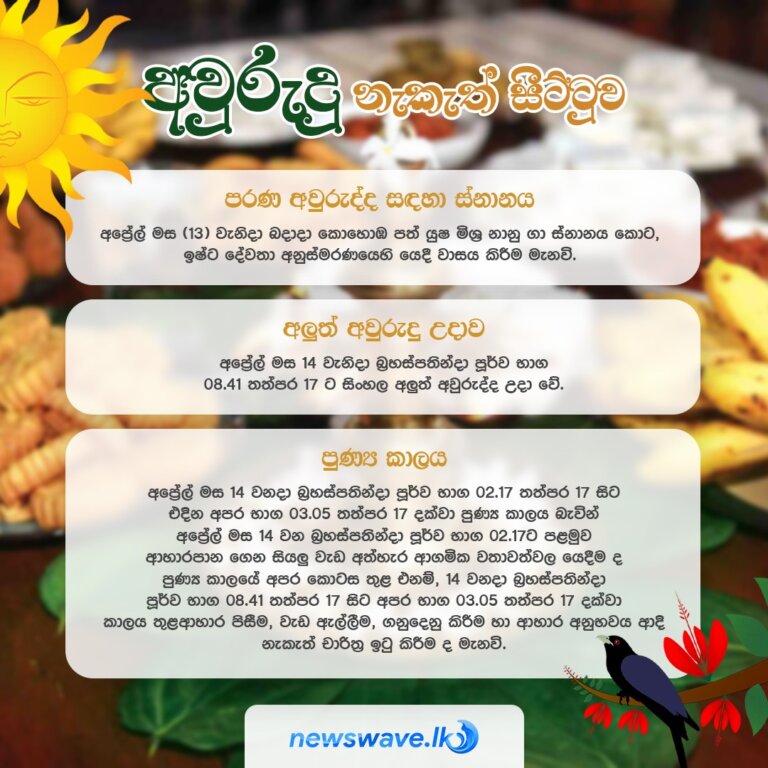 2022 අලුත් අවුරුදු නැකත් සීට්ටුව මෙසේයි.